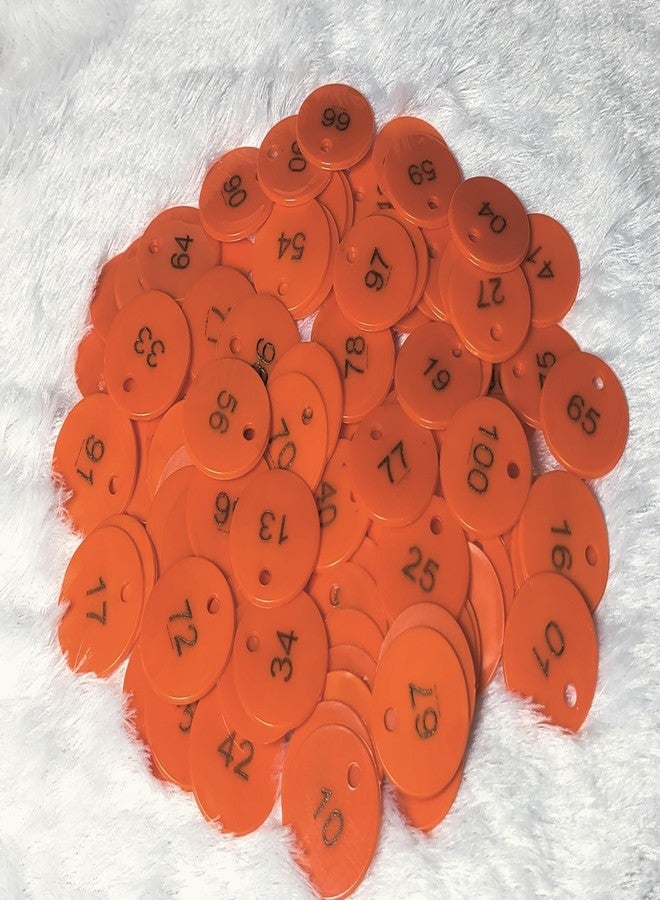 موريل عملة معدنية دائرية الشكل برتقالية اللون من البلاستيك المنقوش من موريل، مزودة بفتحة، للاستخدام في المتاجر، وألعاب الطاولة، والمنازل، والمدارس. | عملات معدنية مرقمة من 1 إلى 100. - Image 2